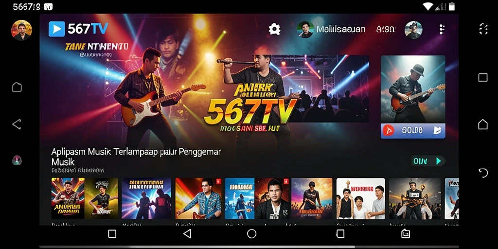 Screenshot utama 567TV menampilkan antarmuka aplikasi musik yang menarik.