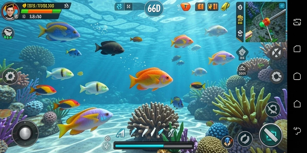 Tampilan gameplay seru dalam 66D saat menembak ikan.