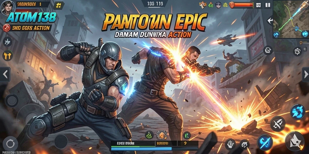 Screenshot gameplay ATOM138 dengan aksi pertarungan yang mendebarkan.