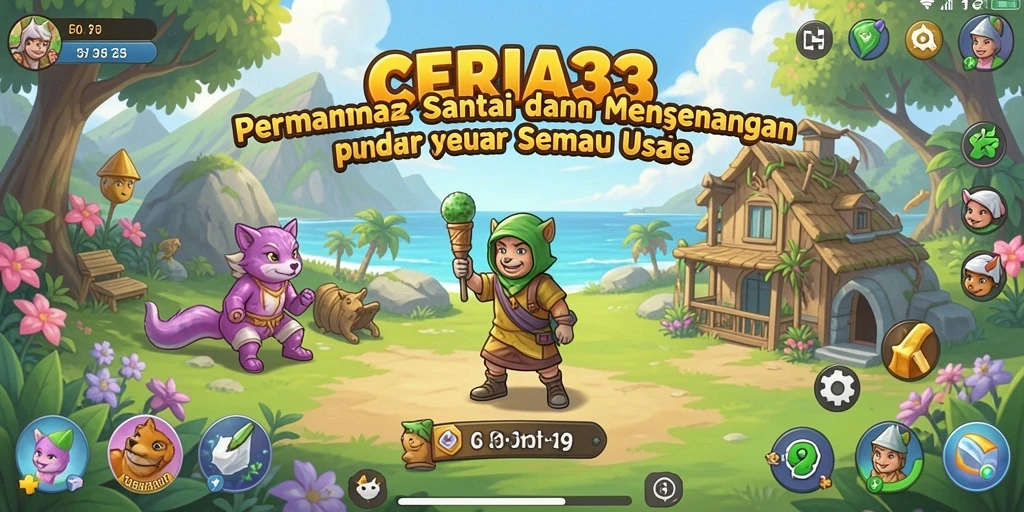 Tangkapan layar utama CERIA33 yang menunjukkan gameplay yang ceria dan warna-warni.