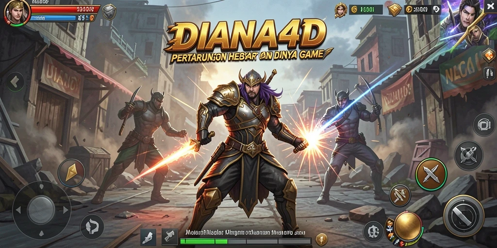 Screenshot utama DIANA4D menampilkan pertarungan seru dengan karakter yang beraksi.