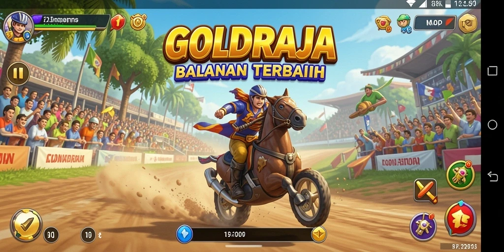 Gameplay menegangkan dari GOLDRAJA, menunjukkan aksi balapan yang seru.
