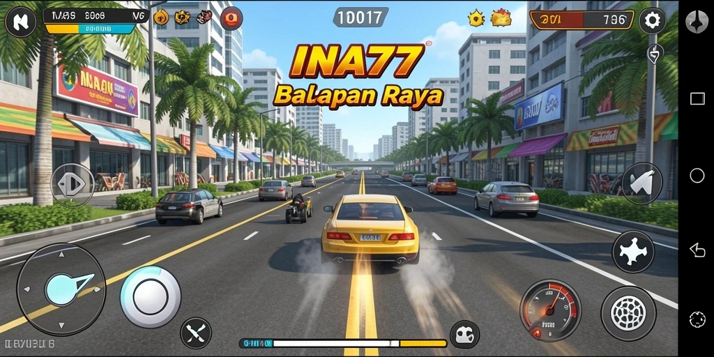 Tangkapan layar utama INA777 menunjukkan adrenalin balapan yang mendebarkan.
