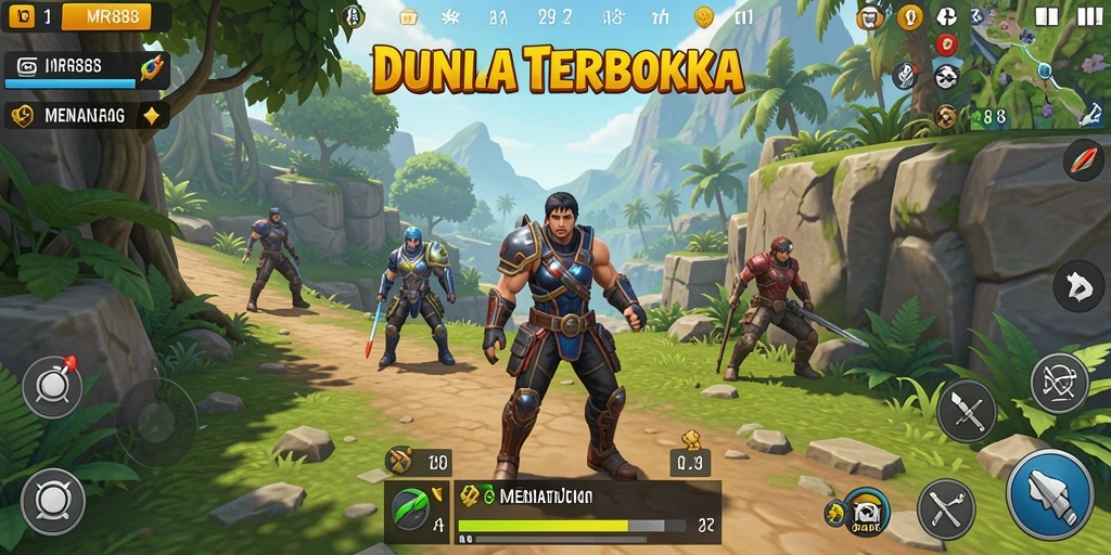 Screenshot gameplay MR888 menunjukkan petualangan eksplorasi dunia terbuka yang memukau.
