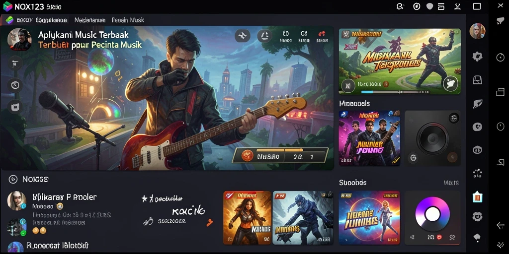 Tampilan utama NOX123 menampilkan antarmuka ramah pengguna dengan berbagai genre musik.