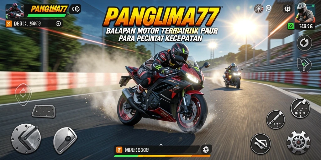 Screenshot gameplay <strong>PANGLIMA77</strong> menampilkan aksi balapan motor yang mendebarkan.