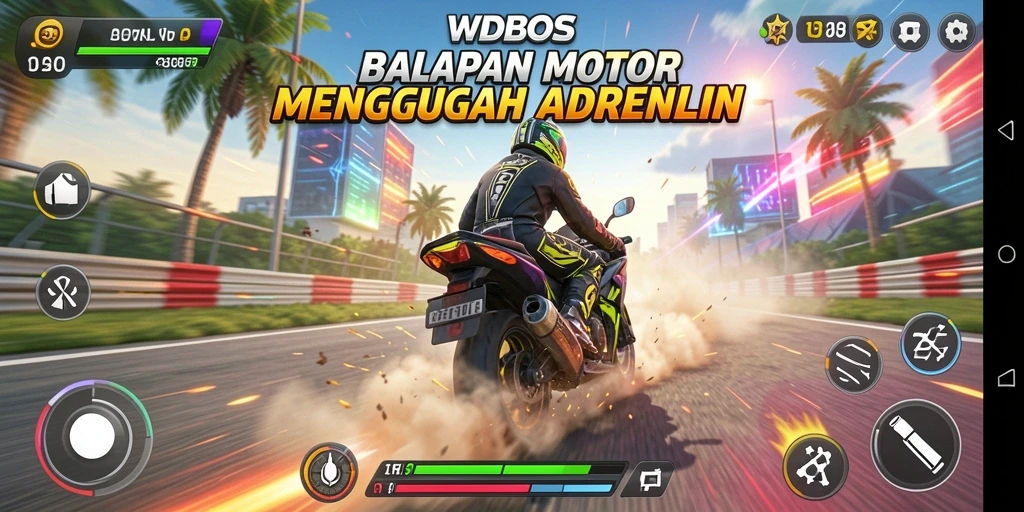 Tampilan gameplay balapan motor yang seru di WDBOS.
