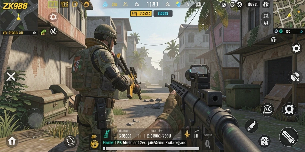 Tampilan gameplay ZK988 yang intens dan seru dalam mode TPS.